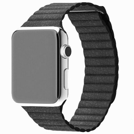 Curea iUni compatibila cu Apple Watch 1/2/3/4/5/6/7, 44mm, Leather Loop, Piele, Dark Gray